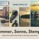 Fotocollage-von-Flusskanal-Yoga-und-Paddeln-mit-Stempeln