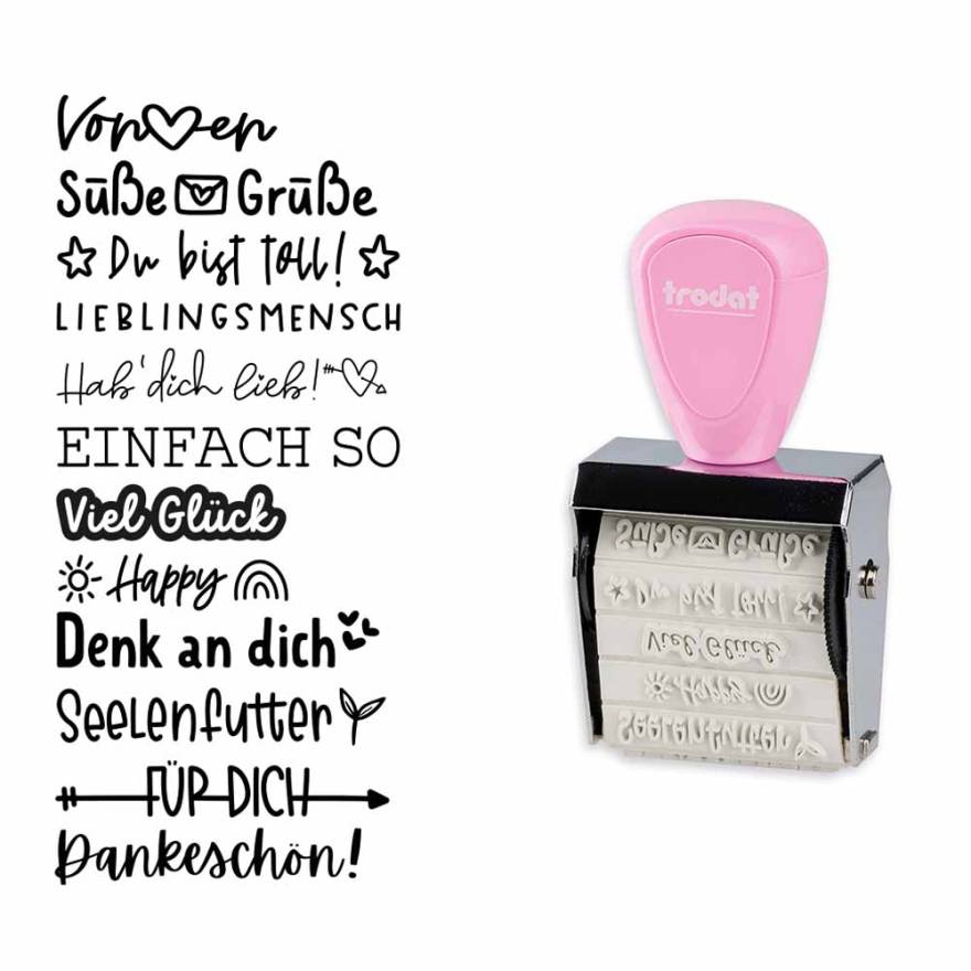 trodat® Creative Mini + Kissen Set - Nette Botschaften (Pastell Rosa)