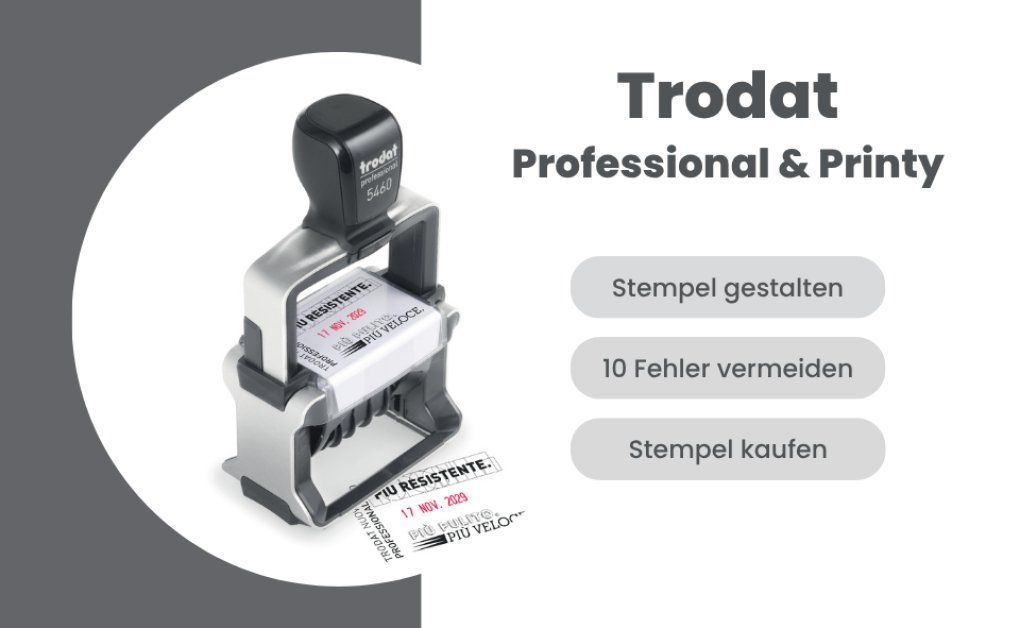 Nahaufnahme eines gestochen scharfen Firmenstempel-Abdrucks mit klarer Schrift und Logo