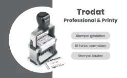 Nahaufnahme eines gestochen scharfen Firmenstempel-Abdrucks mit klarer Schrift und Logo
