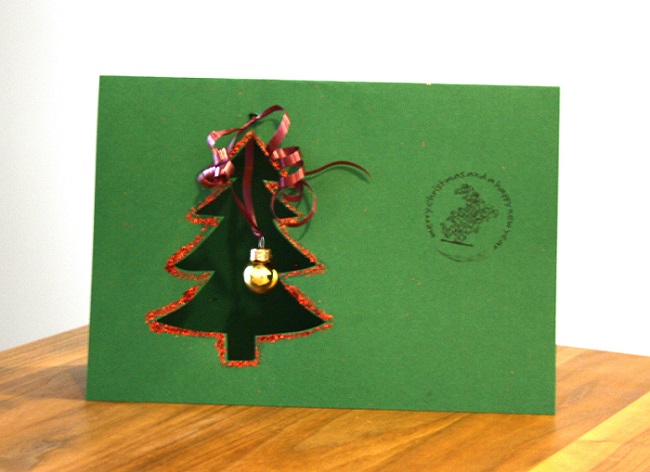 Weihnachtskarte Tanne mit Glöckchen